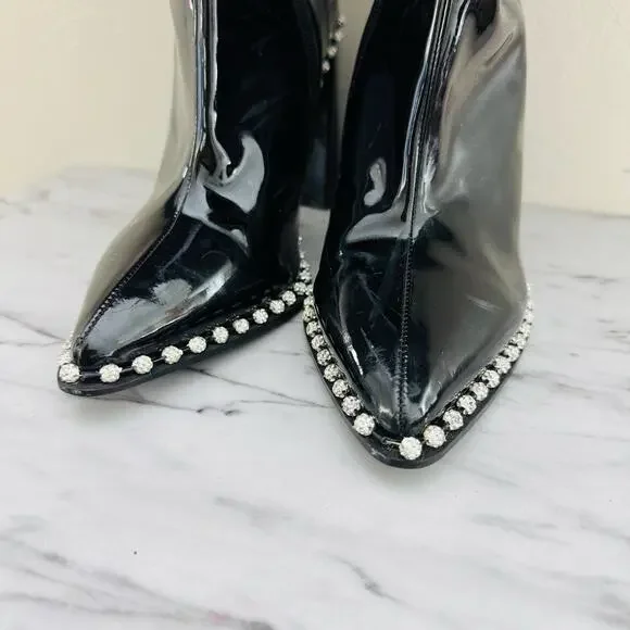 Steve Madden Edita Black Patent Leather Bedazzled Booties Women’s Size 8.5 - Picture 4 of 10
